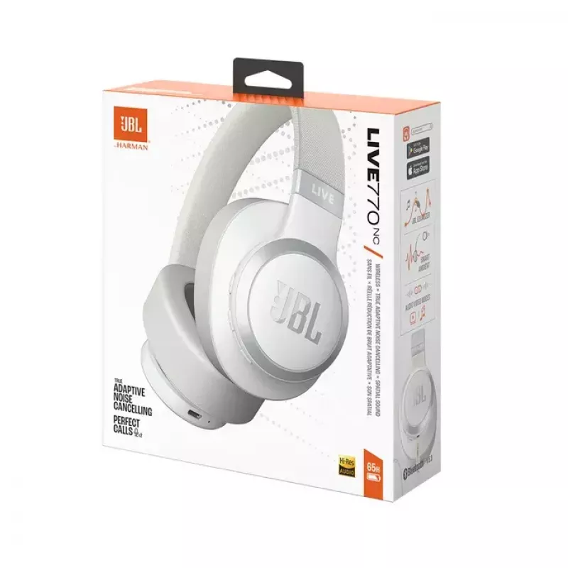 Auscultadores JBL Live 770NC over-ear, sem fios, chamadas/música, Bluetooth, branco