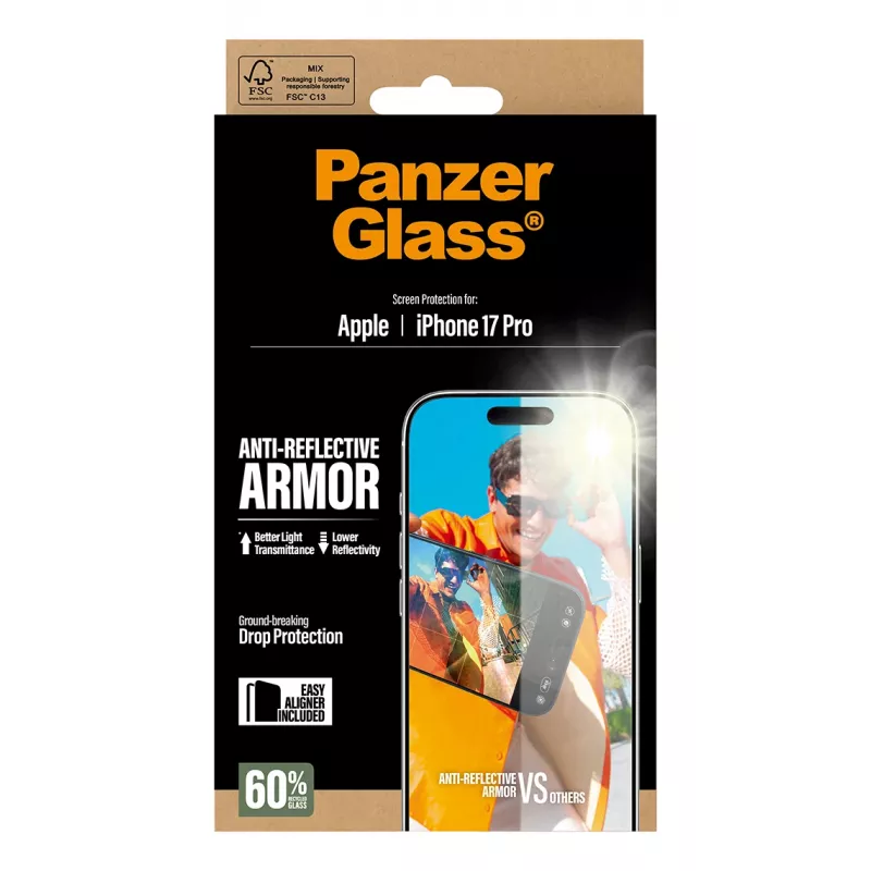 Película de proteção de ecrã PanzerGlass Anti-Reflective Armor iPhone 17 Pro resistente a riscos e choques