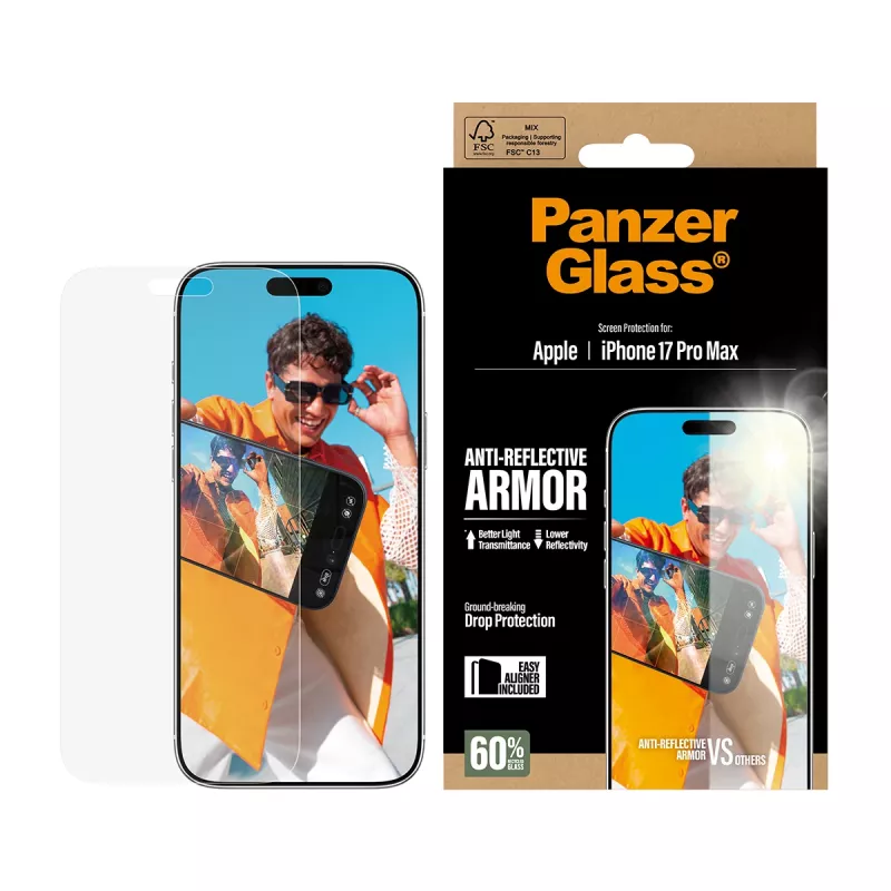 Película de proteção de ecrã PanzerGlass Anti-Reflective Armor iPhone 17 Pro Max resistente a riscos e choques