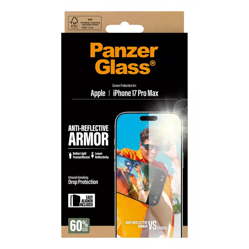 Película de proteção de ecrã PanzerGlass Anti-Reflective Armor iPhone 17 Pro Max resistente a riscos e choques