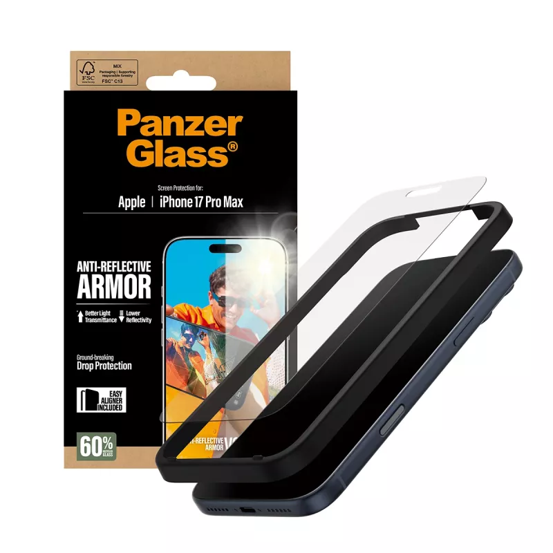 Película de proteção de ecrã PanzerGlass Anti-Reflective Armor iPhone 17 Pro Max resistente a riscos e choques