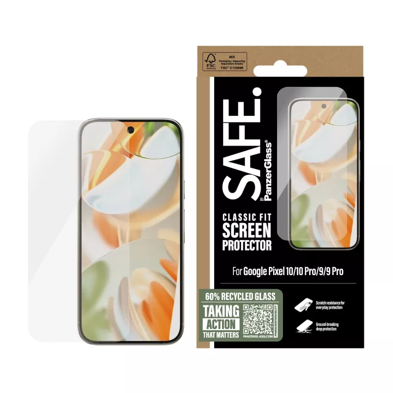 Proteção de ecrã PanzerGlass SAFE. by Google Pixel 10 10 Pro 9 9 Pro resistente a riscos e choques