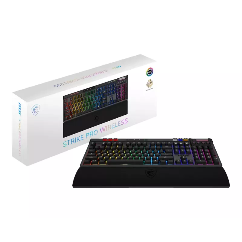 MSI Strike Pro Teclado gaming mecânico silencioso sem fios, disposição DE (QWERTZ), preto
