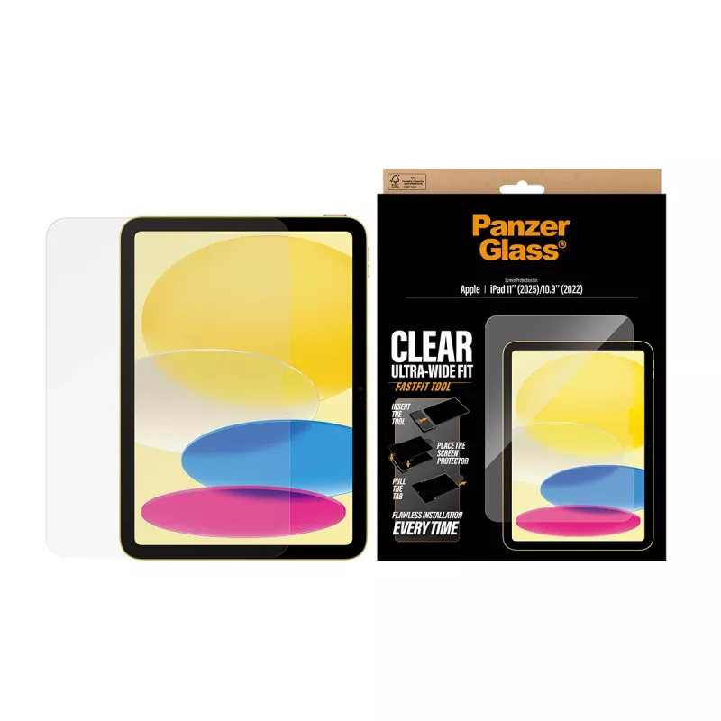 Película de proteção de ecrã PanzerGlass ® iPad 11 polegadas (2025-2026) | 10,9 polegadas (2022) | Ultra-Wide Fit com ferramenta Fastfit