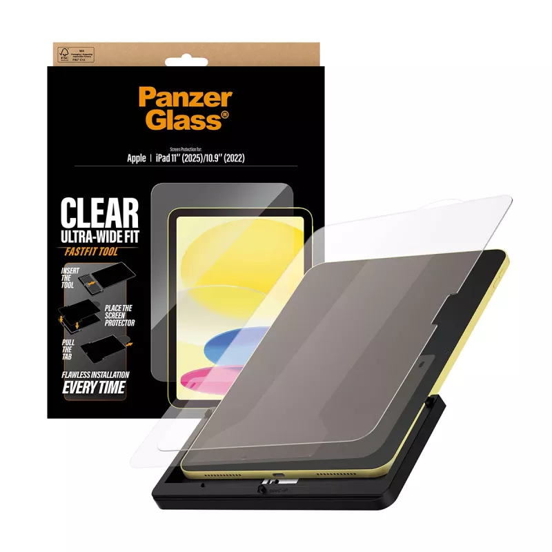 Película de proteção de ecrã PanzerGlass ® iPad 11 polegadas (2025-2026) | 10,9 polegadas (2022) | Ultra-Wide Fit com ferramenta Fastfit