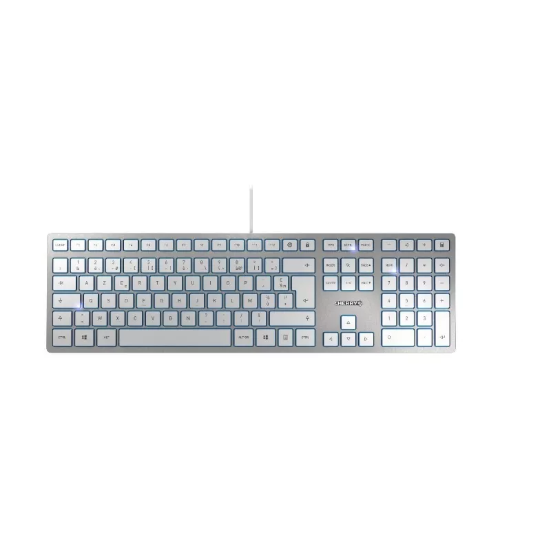 Teclado CHERRY KC 6000 fino universal USB AZERTY belga prateado, branco