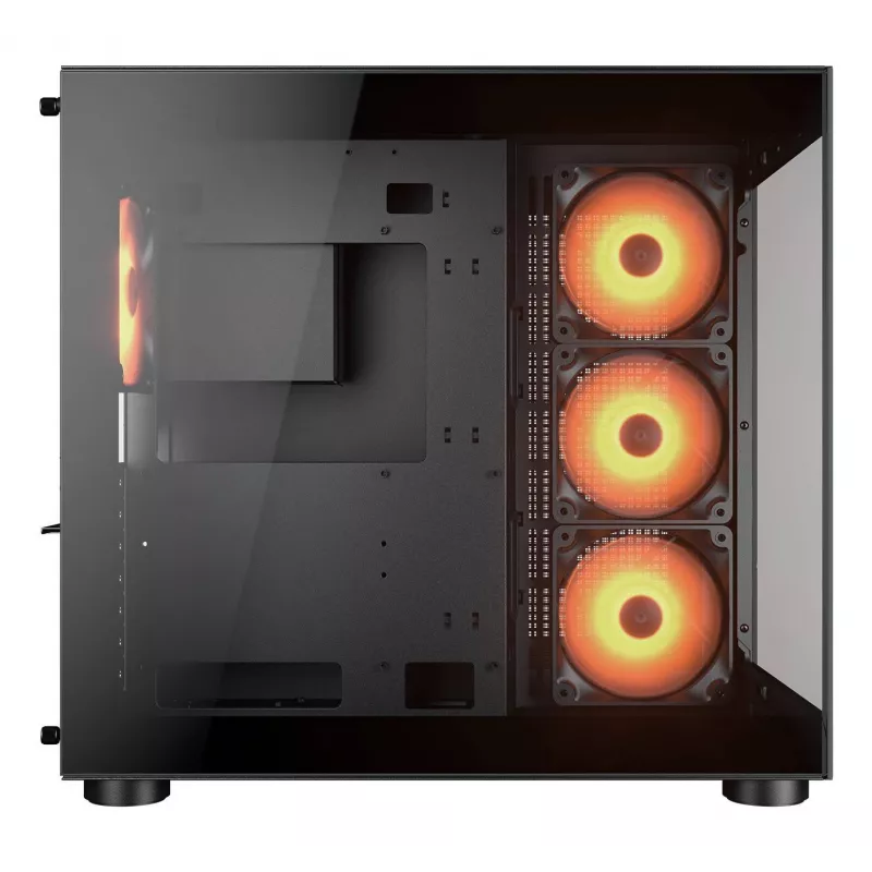 Caixa PC Midi-Tower COUGAR FV150 ARGB — Preto, ATX/MicroATX/Mini-ITX, 3x120 mm frente + 1x120 mm traseira, 2x3,5 polegadas & 2x2,5 polegadas baías