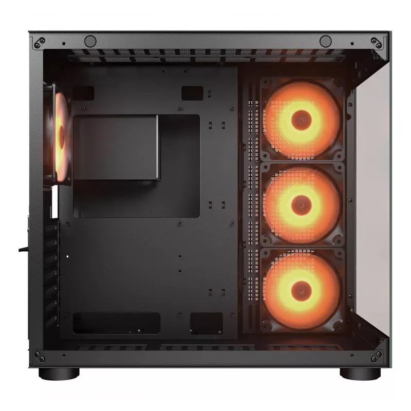 Caixa PC Midi-Tower COUGAR FV150 ARGB — Preto, ATX/MicroATX/Mini-ITX, 3x120 mm frente + 1x120 mm traseira, 2x3,5 polegadas & 2x2,5 polegadas baías
