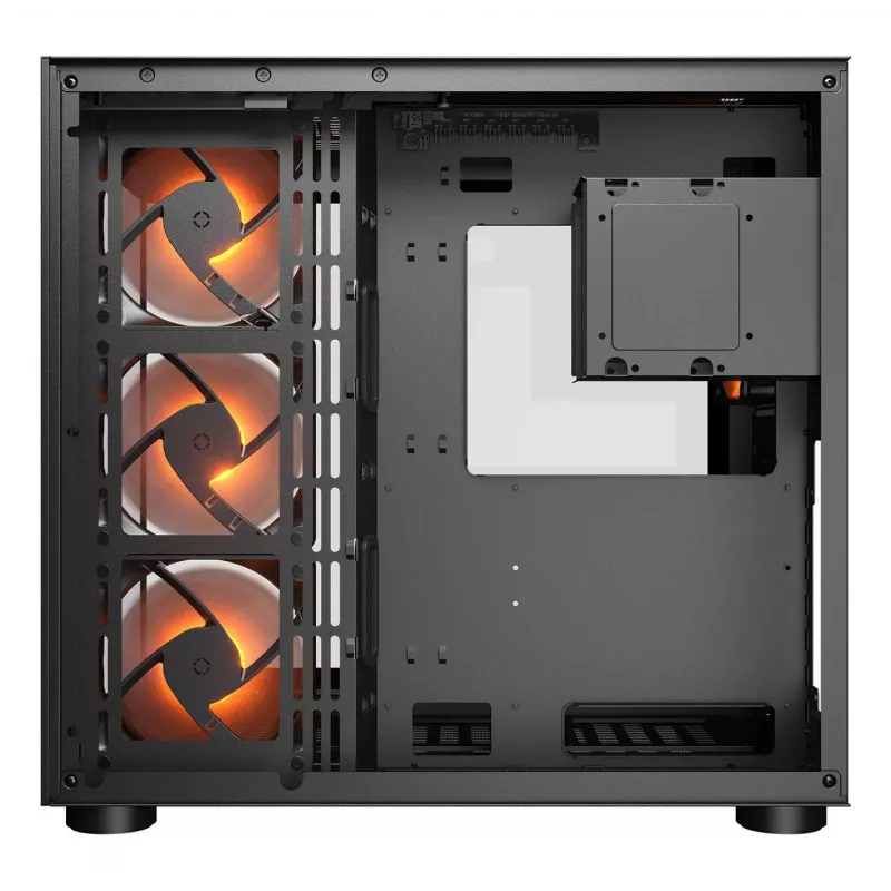 Caixa PC Midi-Tower COUGAR FV150 ARGB — Preto, ATX/MicroATX/Mini-ITX, 3x120 mm frente + 1x120 mm traseira, 2x3,5 polegadas & 2x2,5 polegadas baías
