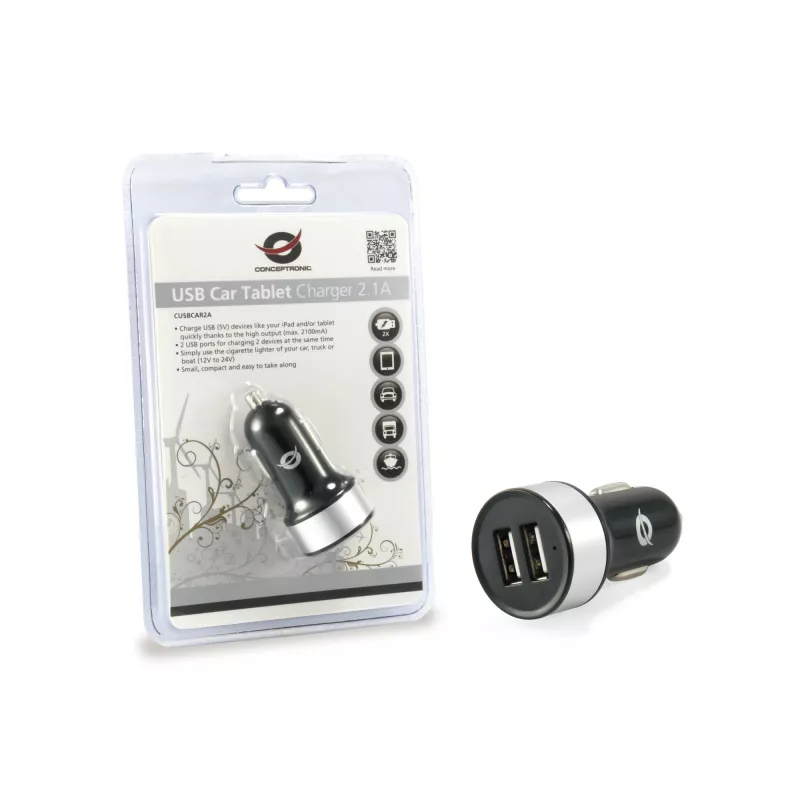 Carregador de automóvel Conceptronic CUSBCAR2A 2 portas USB 2.1A