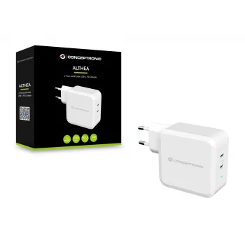Conceptronic ALTHEA Carregador 2 portas 100W GaN USB-C PD, Interior, Corrente alternada, 5 V, 5 A, Branco