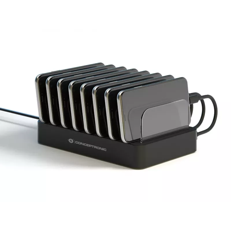 Conceptronic OZUL Estação de carregamento 8 portas 75W USB PD, Interior, AC, 12 V, Preto