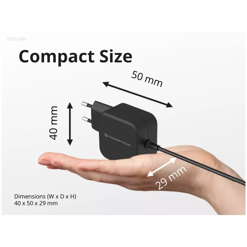 Conceptronic OZUL04BE Carregador 67W GaN USB PD, cabo USB-C integrado