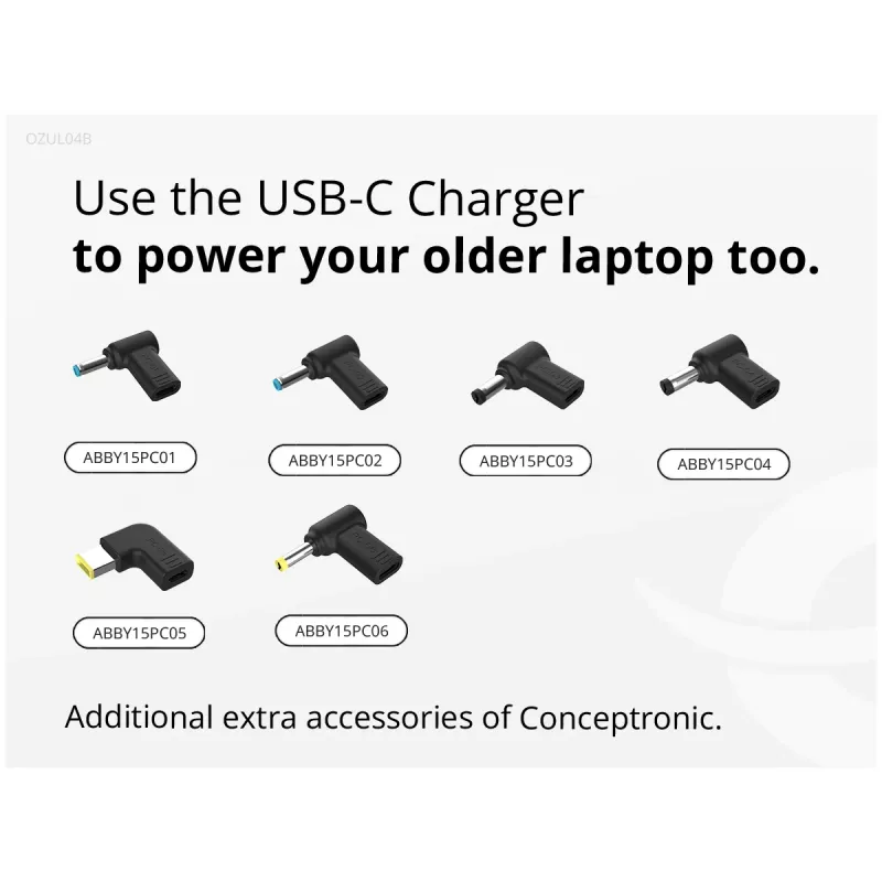 Conceptronic OZUL04BE Carregador 67W GaN USB PD, cabo USB-C integrado