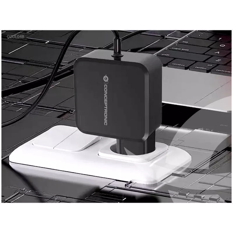 Conceptronic OZUL04BE Carregador 67W GaN USB PD, cabo USB-C integrado
