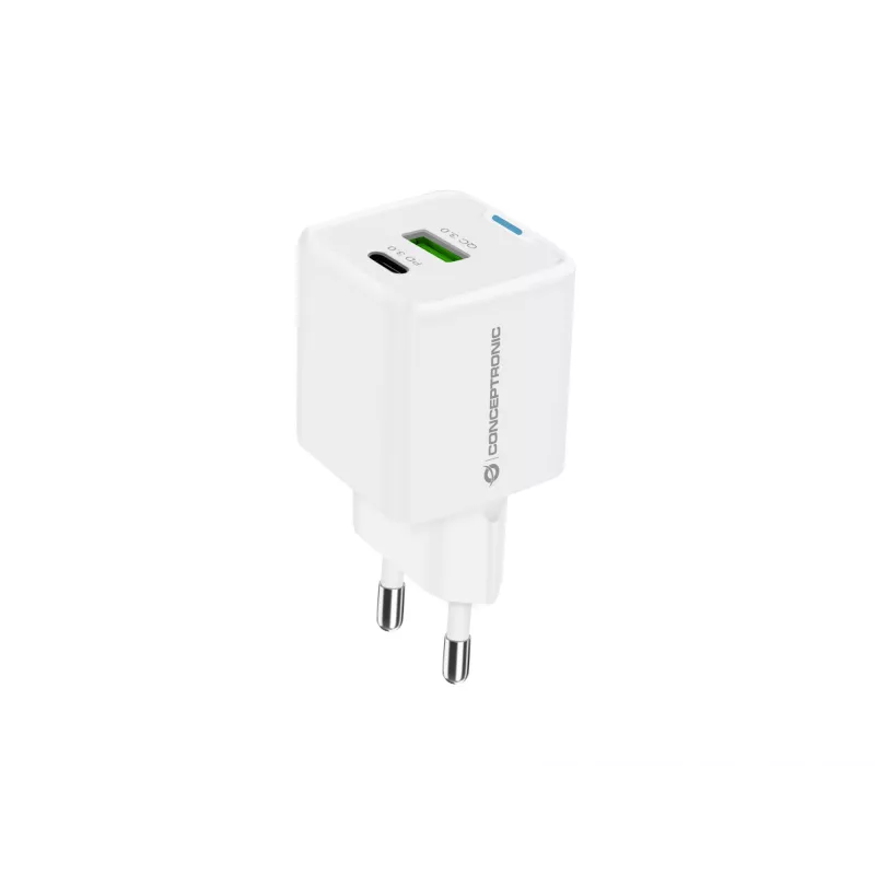 Conceptronic Carregador 2 portas 20W GaN USB PD, USB-C x 1, USB-A x 1 ALTHEA15W