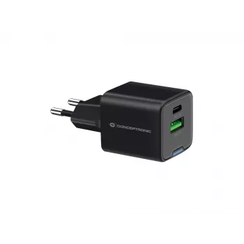 Conceptronic Carregador 2 portas 20W GaN USB PD, USB-C x 1, USB-A x 1, QC 3.0, PPS