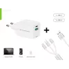 Conceptronic Carregador 2 portas 33W GaN USB PD com cabo de carregamento 3em1, USB-C x 1, USB-A x 1, QC 3.0, PPS