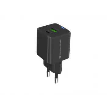 Conceptronic Carregador 2 portas 33W GaN USB PD com cabo de carregamento 3em1, USB-C x 1, USB-A x 1, QC 3.0, PPS