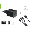 Conceptronic Carregador 2 portas 33W GaN USB PD com cabo de carregamento 3em1, USB-C x 1, USB-A x 1, QC 3.0, PPS