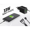 Conceptronic Carregador 2 portas 33W GaN USB PD com cabo de carregamento 3em1, USB-C x 1, USB-A x 1, QC 3.0, PPS