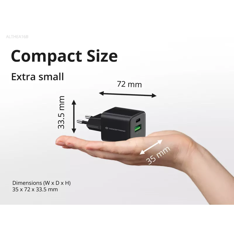 Conceptronic Carregador 2 portas 33W GaN USB PD com cabo de carregamento 3em1, USB-C x 1, USB-A x 1, QC 3.0, PPS
