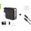 Conceptronic Carregador 4 portas 100W GaN USB PD com cabo de carregamento USB-C, USB-C x 3, USB-A x 1, QC 3.0, PPS