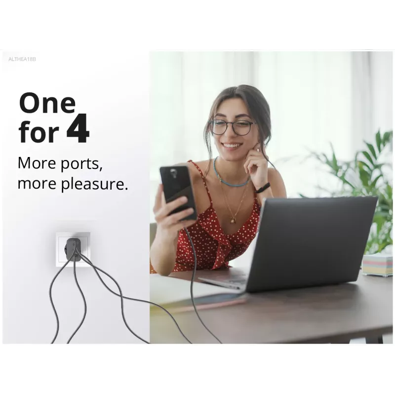 Conceptronic Carregador 4 portas 100W GaN USB PD com cabo de carregamento USB-C, USB-C x 3, USB-A x 1, QC 3.0, PPS