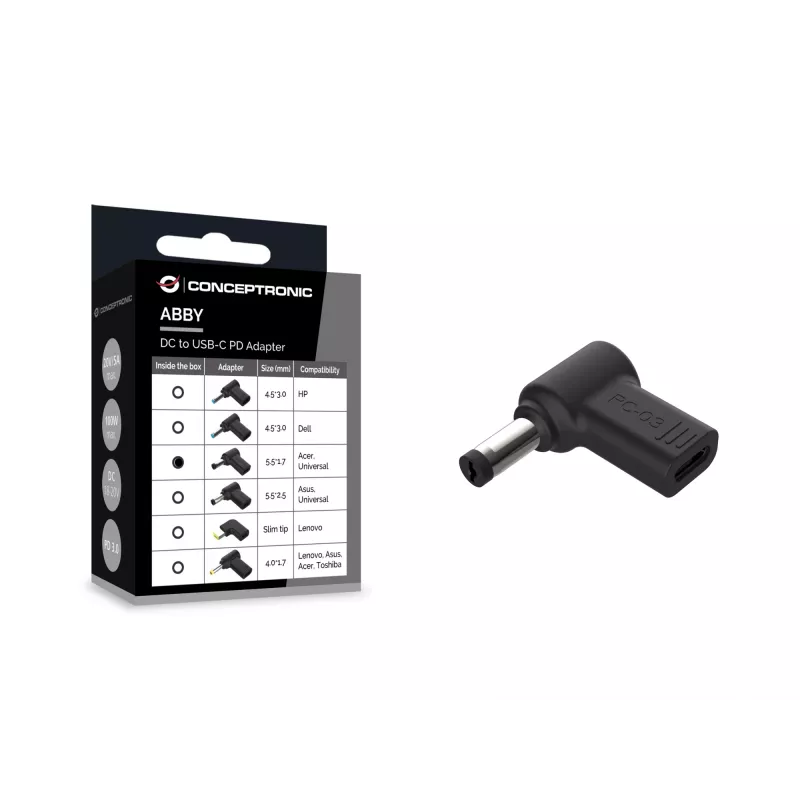 Conceptronic ABBY15PC03 Adaptador DC para USB-C, Acer/Universal 5,5x1,7mm, 18-20V