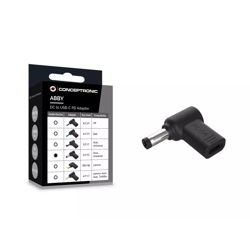 Conceptronic ABBY15PC04 Adaptador DC para USB-C, Asus/Universal 5,5x2,5mm, 18–20V