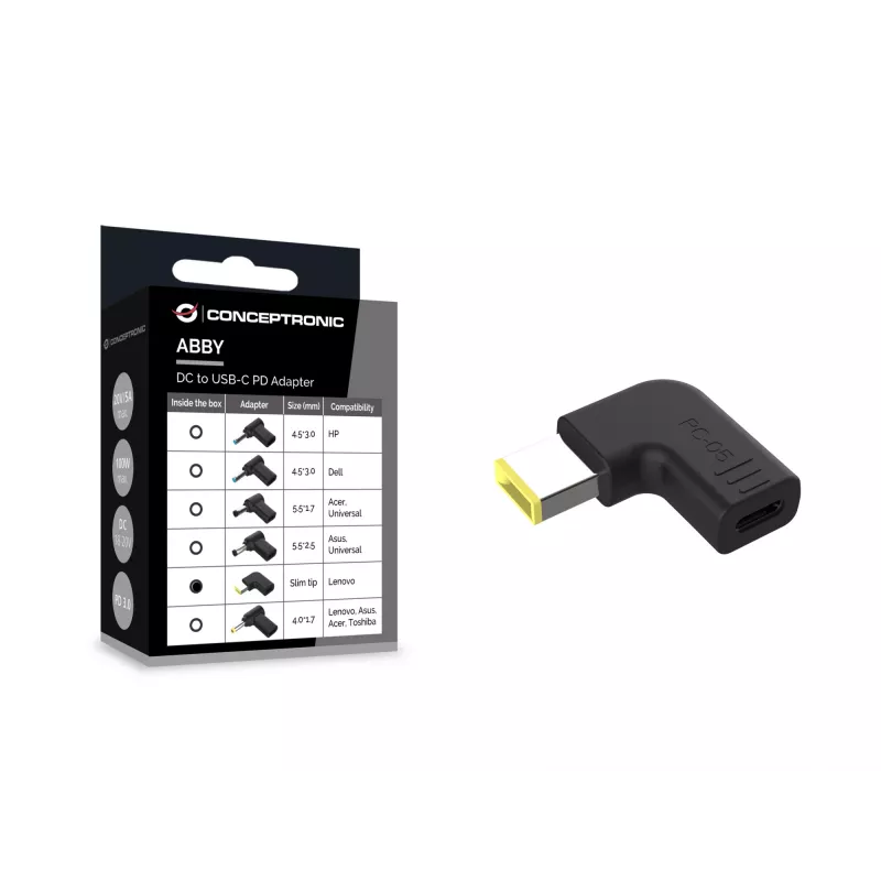 Conceptronic ABBY15PC05 Adaptador DC para USB-C, Lenovo slim tip, 18-20V
