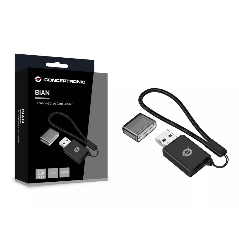 Conceptronic BIAN07B Leitor de cartões TF/MicroSD 3.0, UHS-I, USB 3.0, 5Gbps