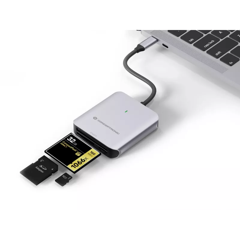 Conceptronic BIAN09G Leitor de cartões 3em1 USB 3.2 Gen 2, CFast 2.0, SD TF/MicroSD 4.0, UHS-II