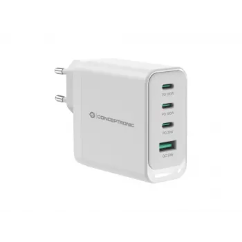 Carregador Conceptronic ALTHEA22W100 4 portas 100W GaN USB PD, USB-C x 3, USB-A x 1, QC 3.0, PPS, PD 3.0