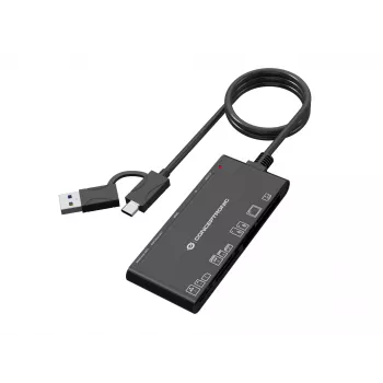 Leitor de cartões 7 em 1 CONCEPTRONIC BIAN10B — USB 3.2 Gen 1 Type-A/Type-C, CF/MMC/MS/SD/MicroSD/xD, preto