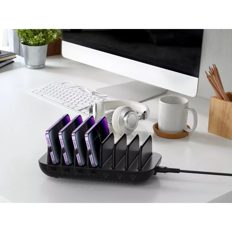 Estação de carregamento Conceptronic OZUL07B 160W 7 portas USB PD, USB-C x 7, PD 3.0