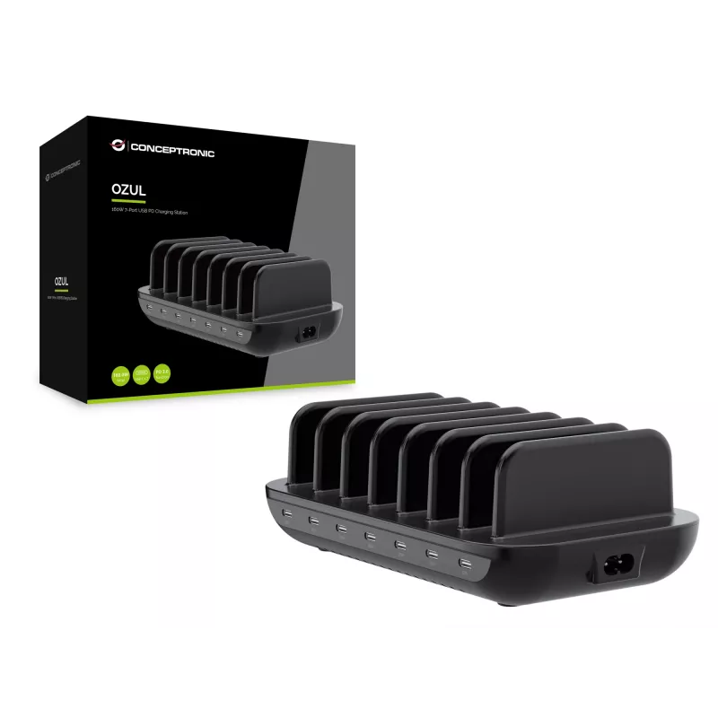 Estação de carregamento Conceptronic OZUL07B 160W 7 portas USB PD, USB-C x 7, PD 3.0