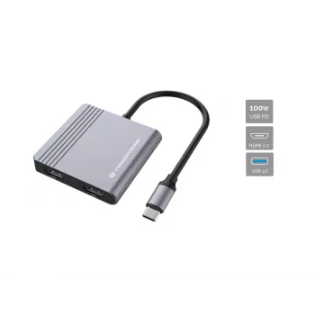 Dock para portátil/replicador de portas Conceptronic DONN13G com fios USB 3.2 Gen 1 (3.1 Gen 1) Type-C cinzento