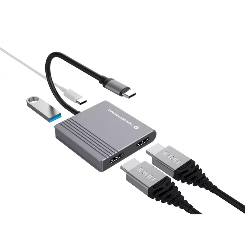 Dock para portátil/replicador de portas Conceptronic DONN13G com fios USB 3.2 Gen 1 (3.1 Gen 1) Type-C cinzento