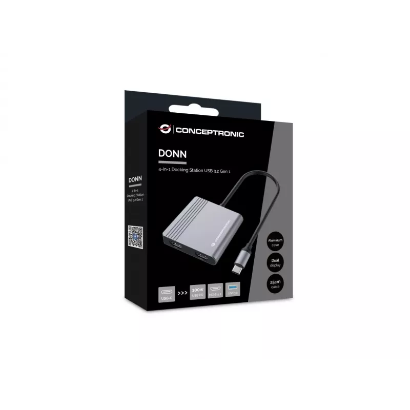 Dock para portátil/replicador de portas Conceptronic DONN13G com fios USB 3.2 Gen 1 (3.1 Gen 1) Type-C cinzento