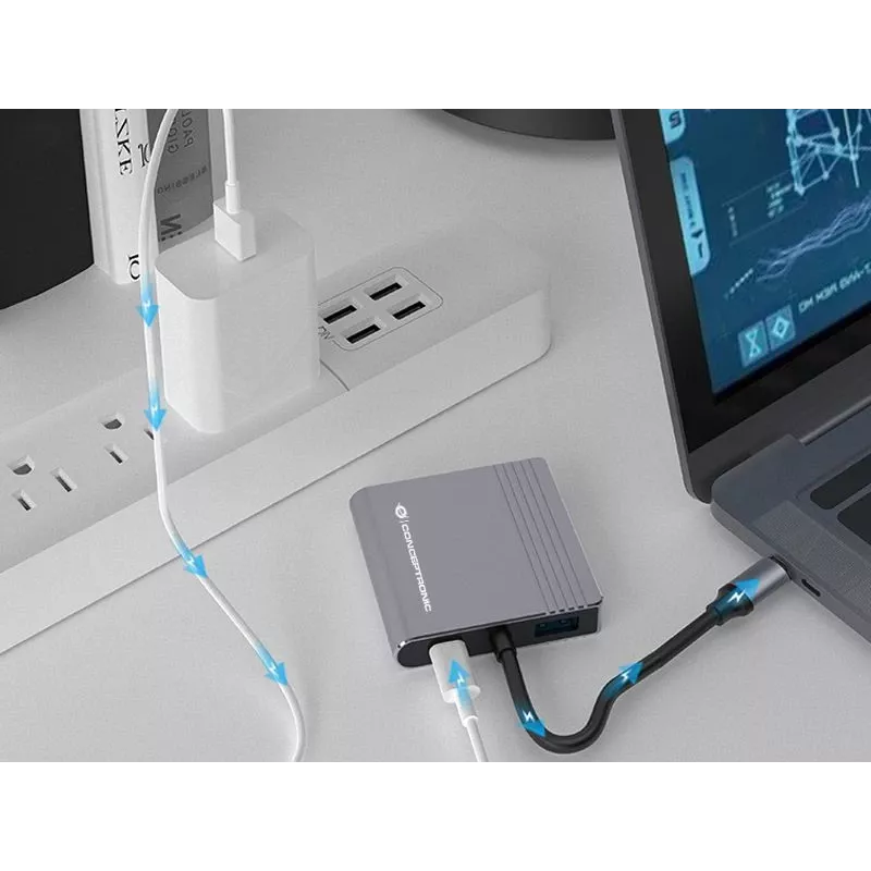 Dock para portátil/replicador de portas Conceptronic DONN13G com fios USB 3.2 Gen 1 (3.1 Gen 1) Type-C cinzento