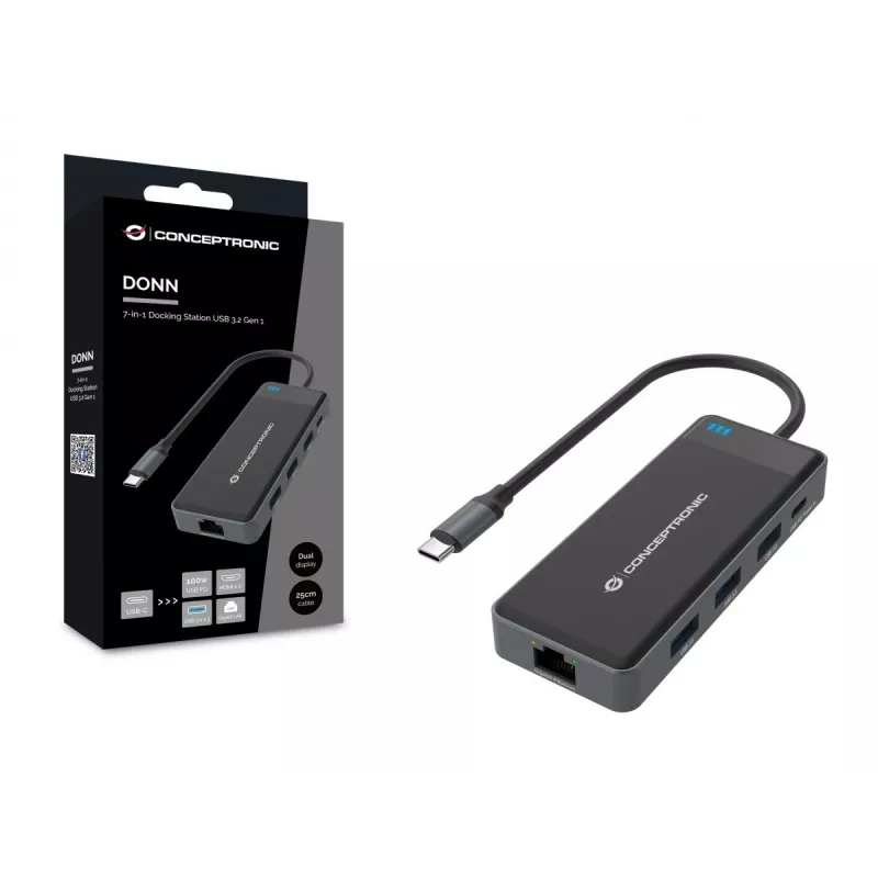 Dock para portátil/replicador de portas Conceptronic DONN14G com fios USB 3.2 Gen 1 (3.1 Gen 1) Type-C cinzento