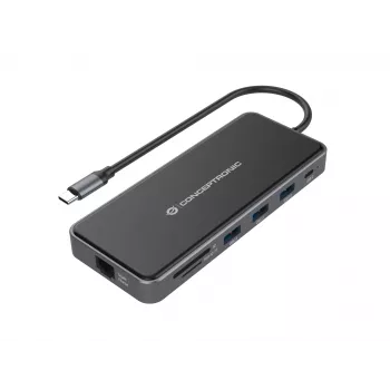 Dock para portátil/replicador de portas Conceptronic DONN15G com fios USB 3.2 Gen 1 (3.1 Gen 1) Type-C cinzento