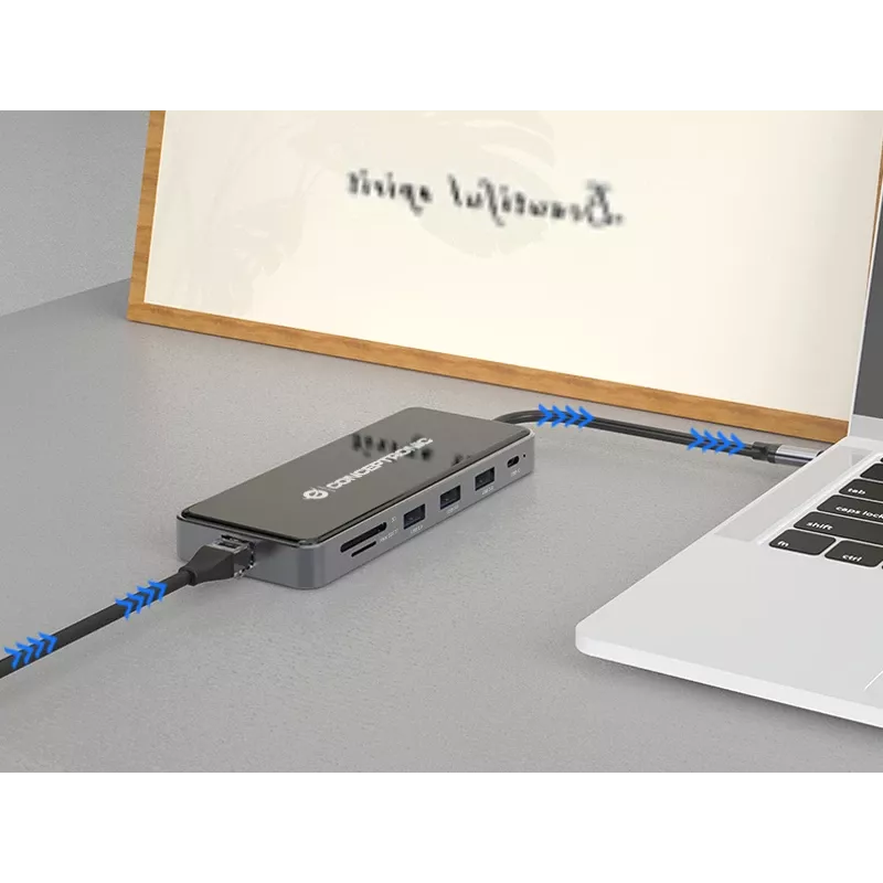 Dock para portátil/replicador de portas Conceptronic DONN15G com fios USB 3.2 Gen 1 (3.1 Gen 1) Type-C cinzento