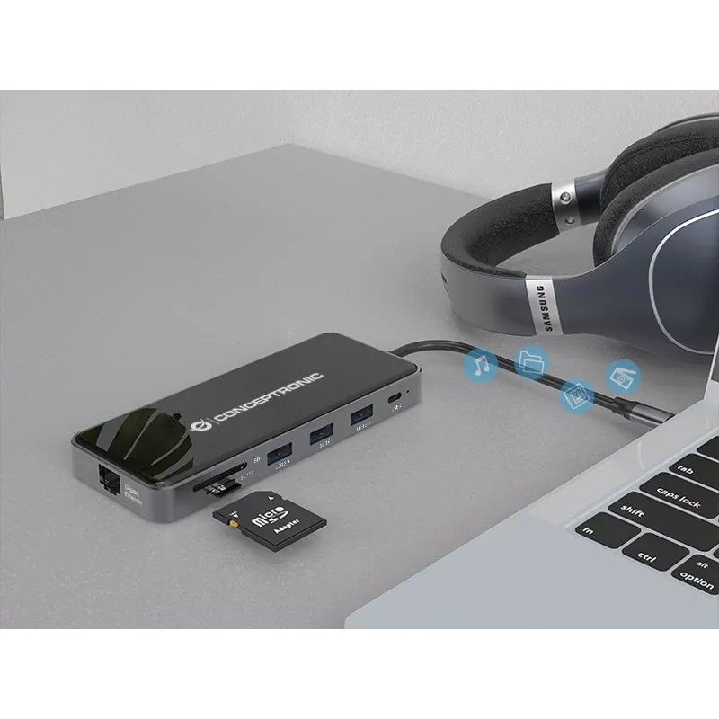 Dock para portátil/replicador de portas Conceptronic DONN15G com fios USB 3.2 Gen 1 (3.1 Gen 1) Type-C cinzento