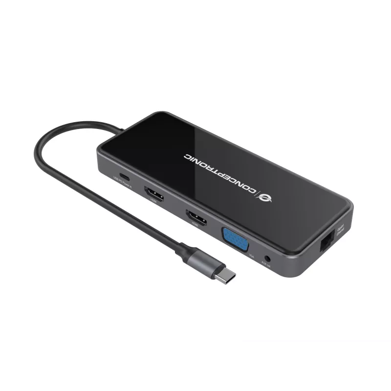 Dock para portátil/replicador de portas Conceptronic DONN15G com fios USB 3.2 Gen 1 (3.1 Gen 1) Type-C cinzento