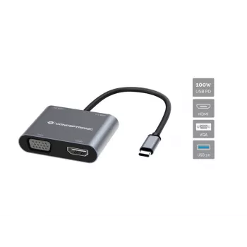 Conceptronic DONN16G com fios USB 3.2 Gen 1 Type-C cinzento 100W 4K Ultra HD