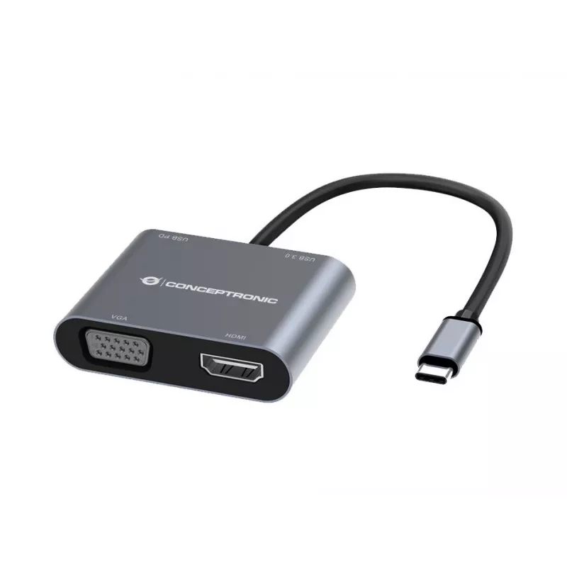 Conceptronic DONN16G com fios USB 3.2 Gen 1 Type-C cinzento 100W 4K Ultra HD