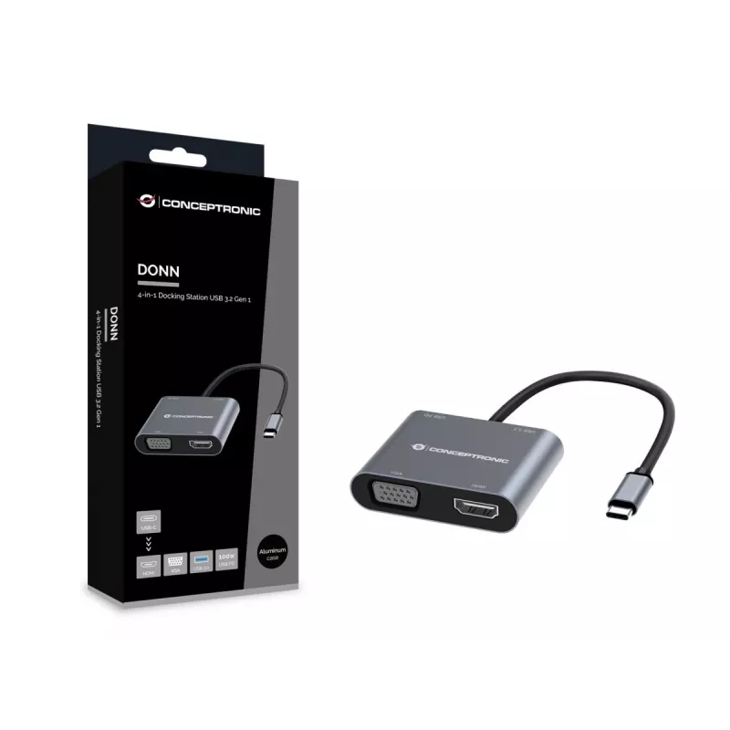 Conceptronic DONN16G com fios USB 3.2 Gen 1 Type-C cinzento 100W 4K Ultra HD