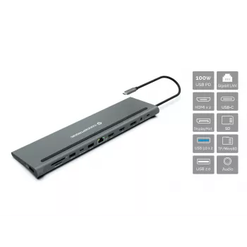 Dock para portátil/replicador de portas Conceptronic DONN17G com fios USB 3.2 Gen 1 (3.1 Gen 1) Type-C cinzento
